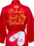 Sweet 16 Red with Gold robe with slippers