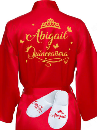 Quinceanera Red with Gold robe with slippers