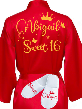 Sweet 16 Red with Gold robe with slippers