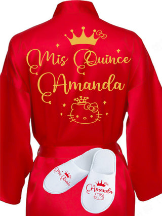 Quinceanera Red with Gold robe with slippers