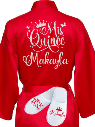 Quinceanera Red with Silver robe with slippers