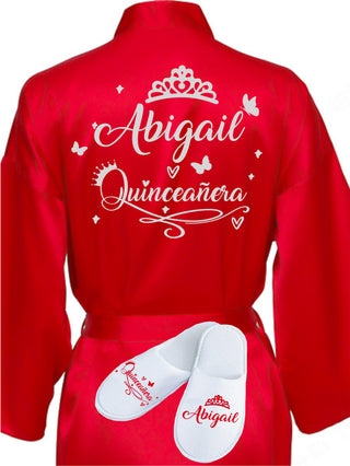 Quinceanera Red with Silver robe with slippers