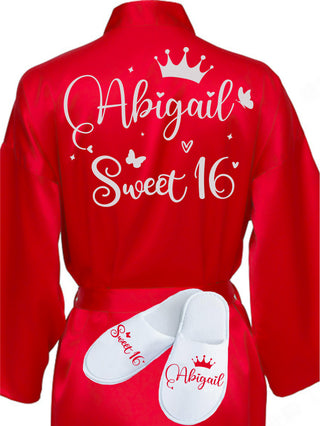 Sweet 16 Red with Silver robe with slippers