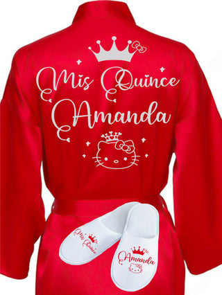 Quinceanera Red with Silver robe with slippers