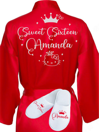 Sweet 16 Red with Silver robe with slippers