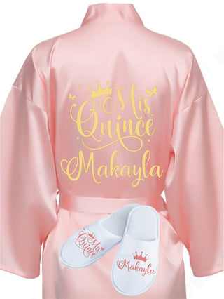 Quinceanera Rose Gold robe with slippers