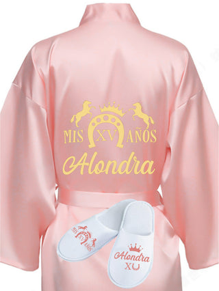 Quinceanera Rose Gold robe with slippers