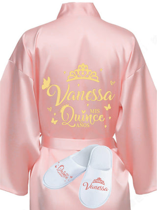 Quinceanera Rose Gold robe with slippers