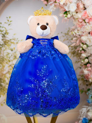 Royal Blue Gold Tan Teddy Bear for Quinceanera