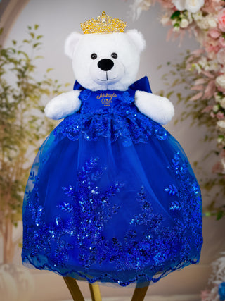 Royal blue Gold last teddy bear for quinceanera