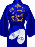 Sweet 16 Royal Blue with Gold robe with slippers