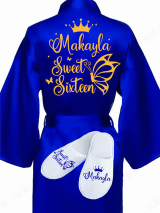 Sweet 16 Royal Blue with Gold robe with slippers