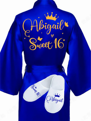 Sweet 16 Royal Blue with Gold robe with slippers