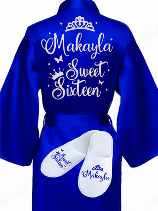 Sweet 16 Royal Blue with Silver robe with slippers