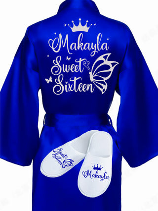 Sweet 16 Royal Blue with Silver robe with slippers