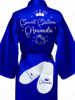 Sweet 16 Royal Blue with Silver robe with slippers