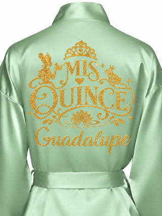 Sage Green Gold with Frog Robe for Quinceanera