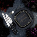 Black Gothic Quinceanera cake knife set with plate and fork