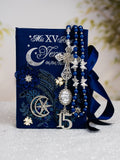 Moon and Stars themed Quinceanera Navy package of pillows set, Bible and guest book
