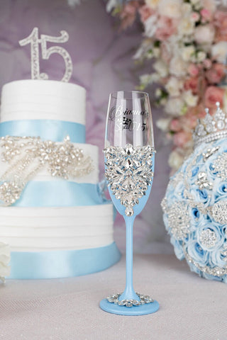 Light blue 1 quinceanera champagne glass
