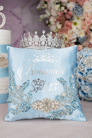 Light blue quinceanera tiara pillow
