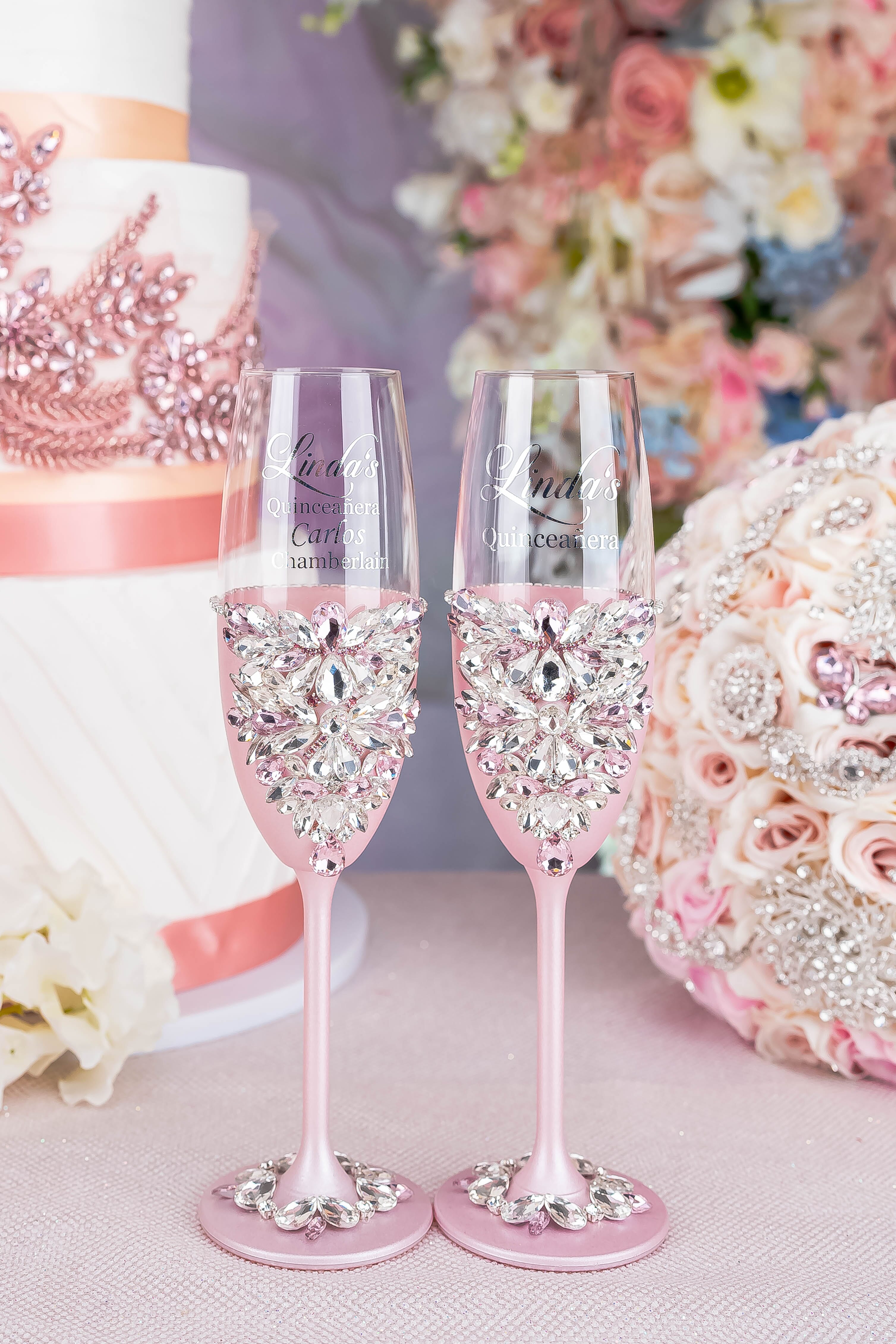 Wedding Champagne Flutes Champagne Glasses Black order White Gold & Hot Pink Wedding Toasting Flutes