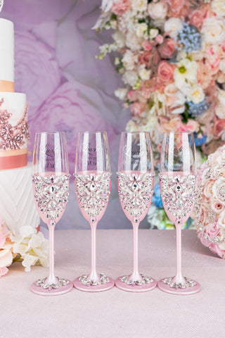 Pink 4 quinceanera champagne glasses