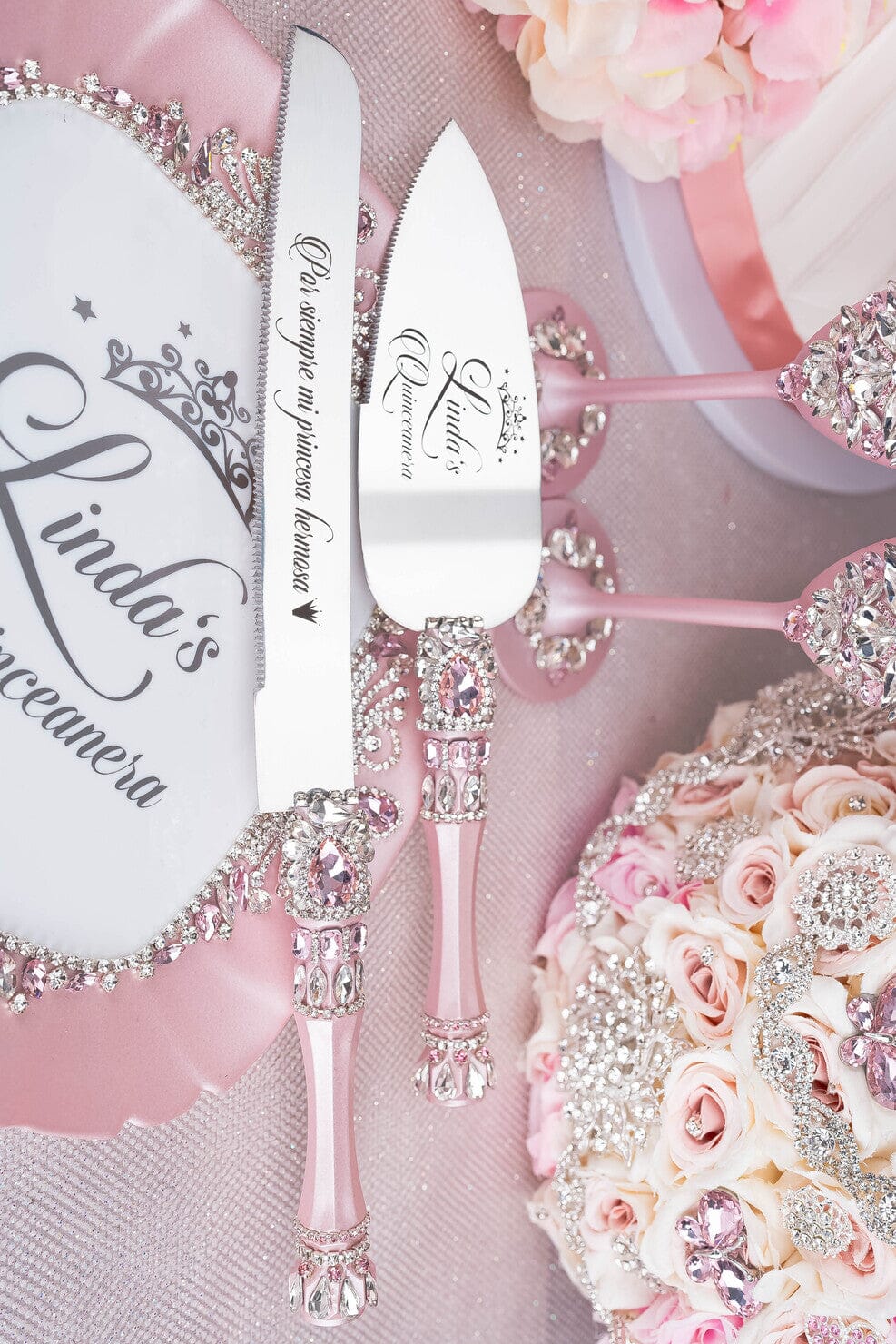 Wedding cake server sets Pink weddings Wedding cake knife and server set outlets Pink and gray wedding Cake knife & server set Light pink wedding