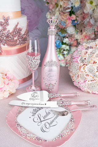 Pink quinceanera brindis package with bottle