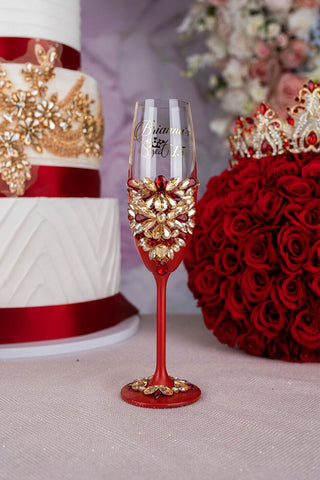 Red 1 quinceanera champagne glass