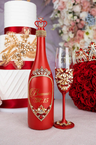 Red quinceanera bottle with 1 glass